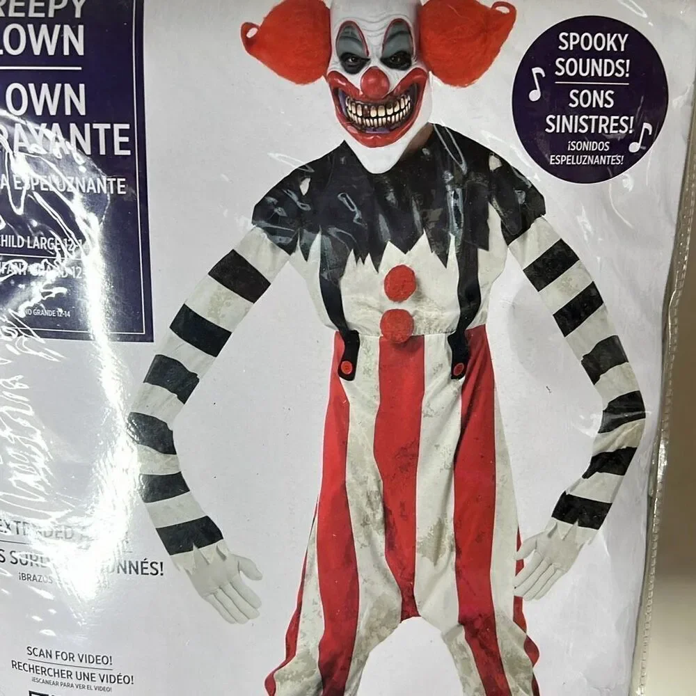 Amscan Creepy Clown Long Arm Illusion Halloween Costume Kids Size large New - Picture 7 of 7